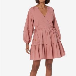 Madewell Petite Pink Crinkle Poplin Wrap Mini Dress